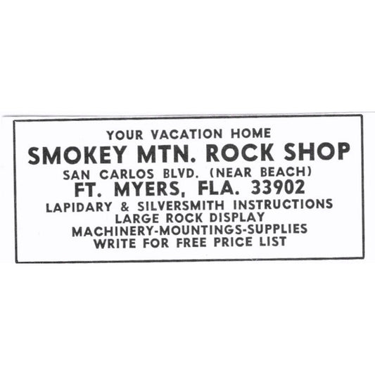 Smokey Mountain Rock Shop Fort Myers Florida 1972 Ad AF8-S4