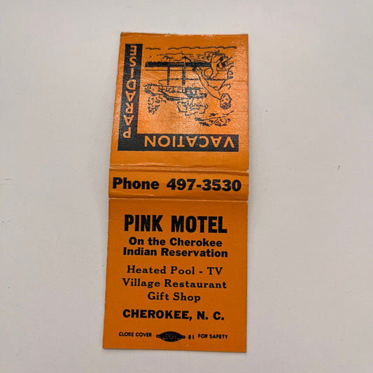 Pink Motel on the Cherokee Indian Reservation Cherokee NC Matchbook TB6-MB2-15
