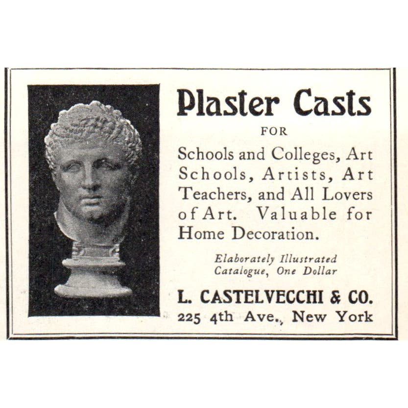Plaster Casts L. Castelvecchi & Co NY c1905 Victorian Ad AE9-MA12