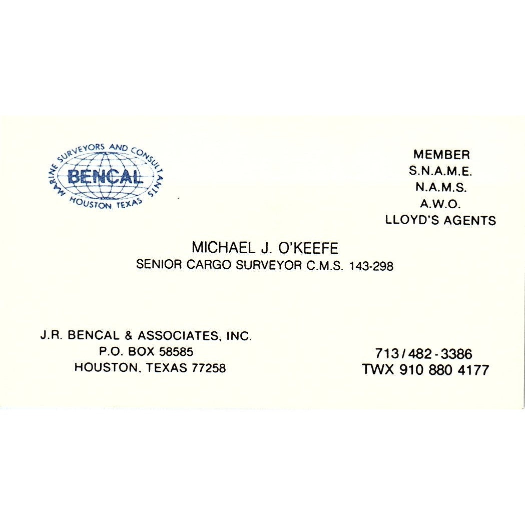 J.R. Bencal & Associates, Inc. Michael J. O'Keefe Houston TX Card SSB4-B13