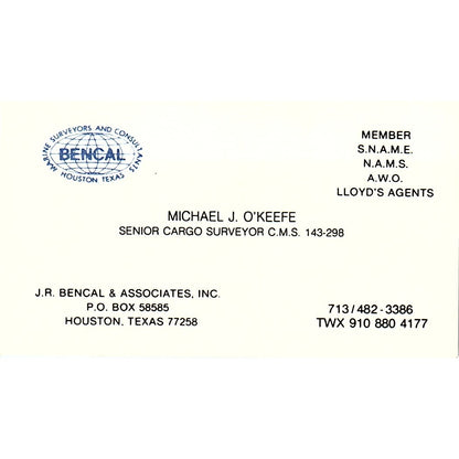 J.R. Bencal & Associates, Inc. Michael J. O'Keefe Houston TX Card SSB4-B13