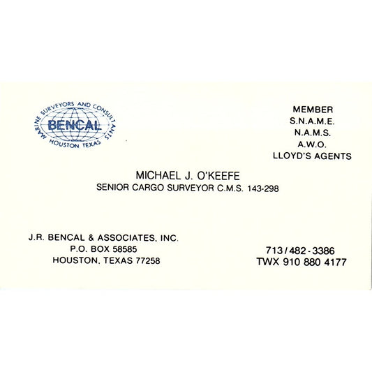 J.R. Bencal & Associates, Inc. Michael J. O'Keefe Houston TX Card SSB4-B13