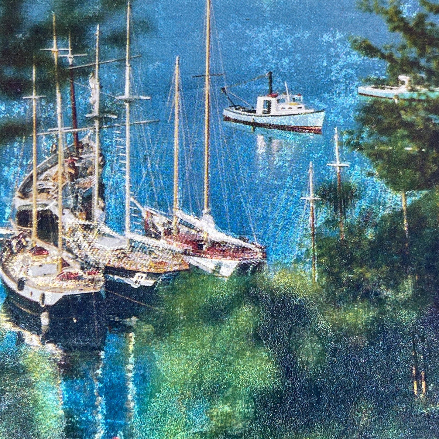 Vintage Chromatic Sailboats in Harbor Metallic Picture Card 3.75x6" TJ5-TB