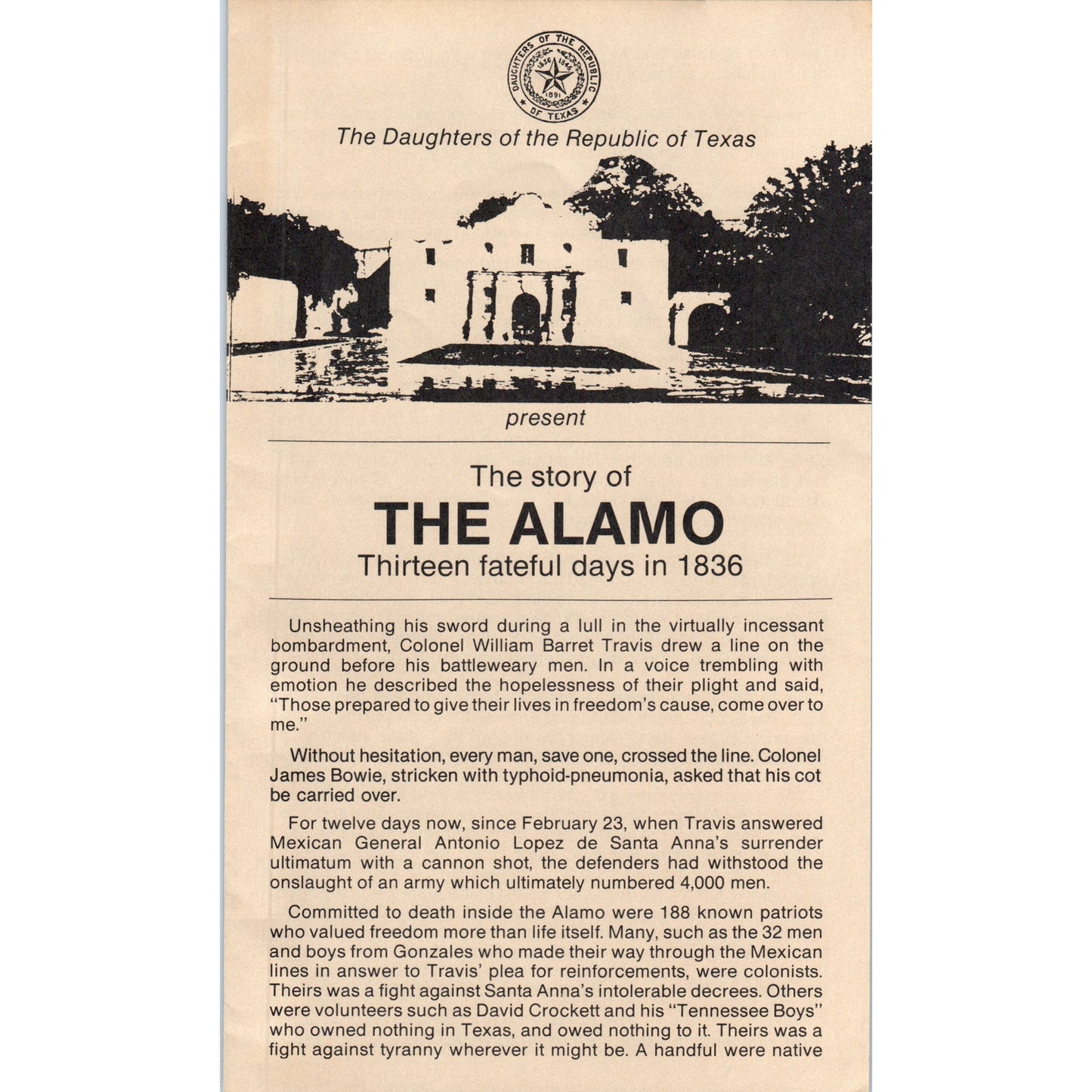Vintage The Story of The Alamo Texas Travel Pamphlet TF4-BD