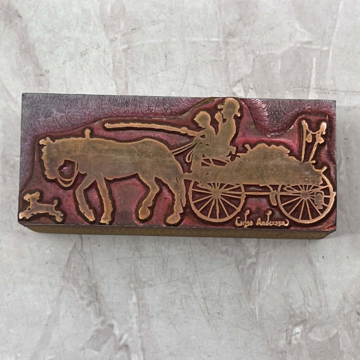 Retro Copper Horse Drawn Buggy Vintage Letterpress Printers Block Plate SF5