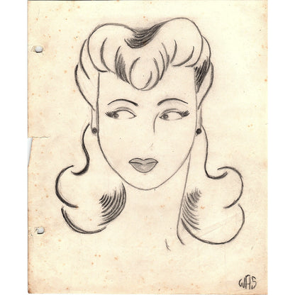 1940s Original Sketch Portrait of a Lady Winifred Schutsky D26-11