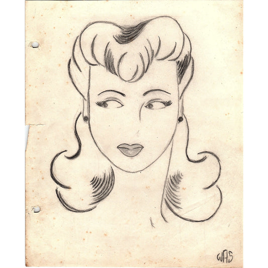 1940s Original Sketch Portrait of a Lady Winifred Schutsky D26-11