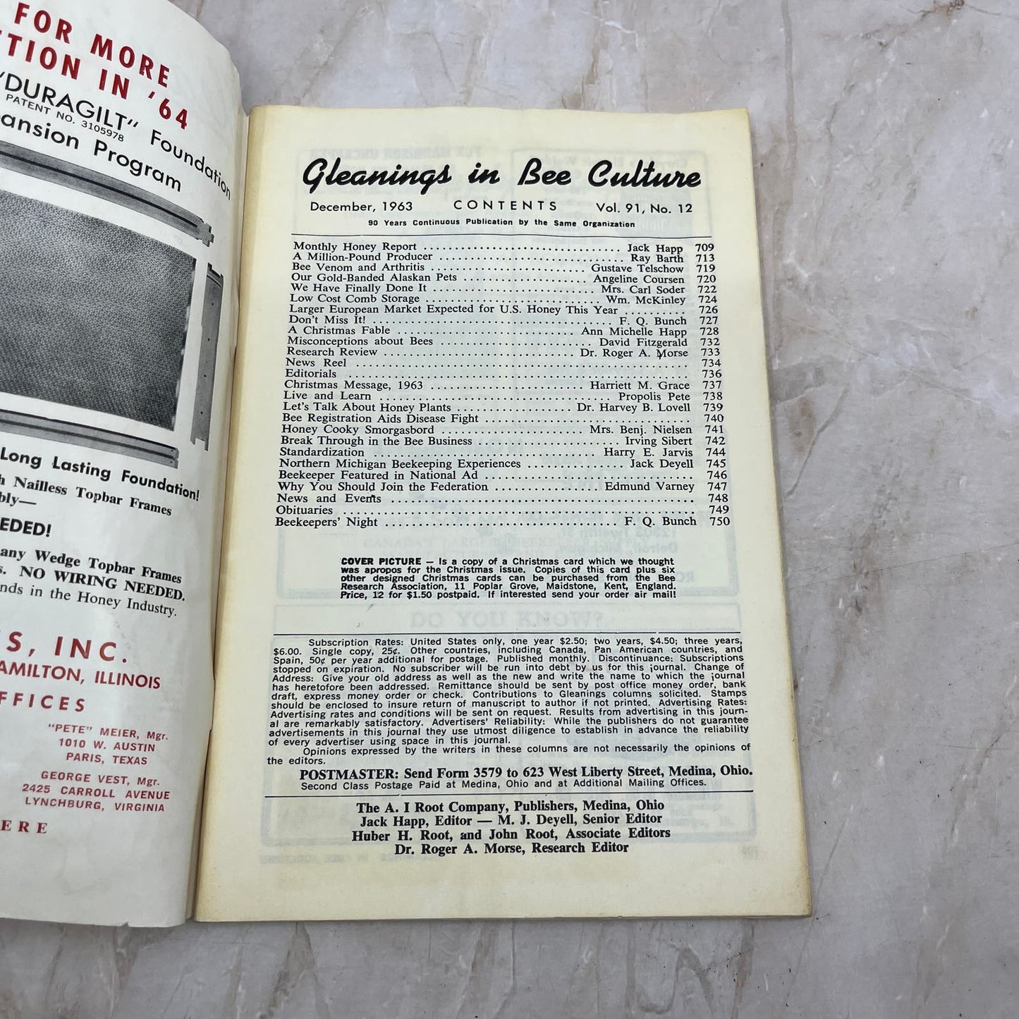 1963 Dec Gleanings in Bee Culture Magazine Bees Beekeeping Honey TD7