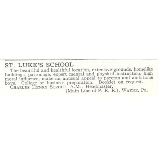 St. Luke's School Charles Henry Strout Wayne PA c1918 Advertisement AE5-SV4