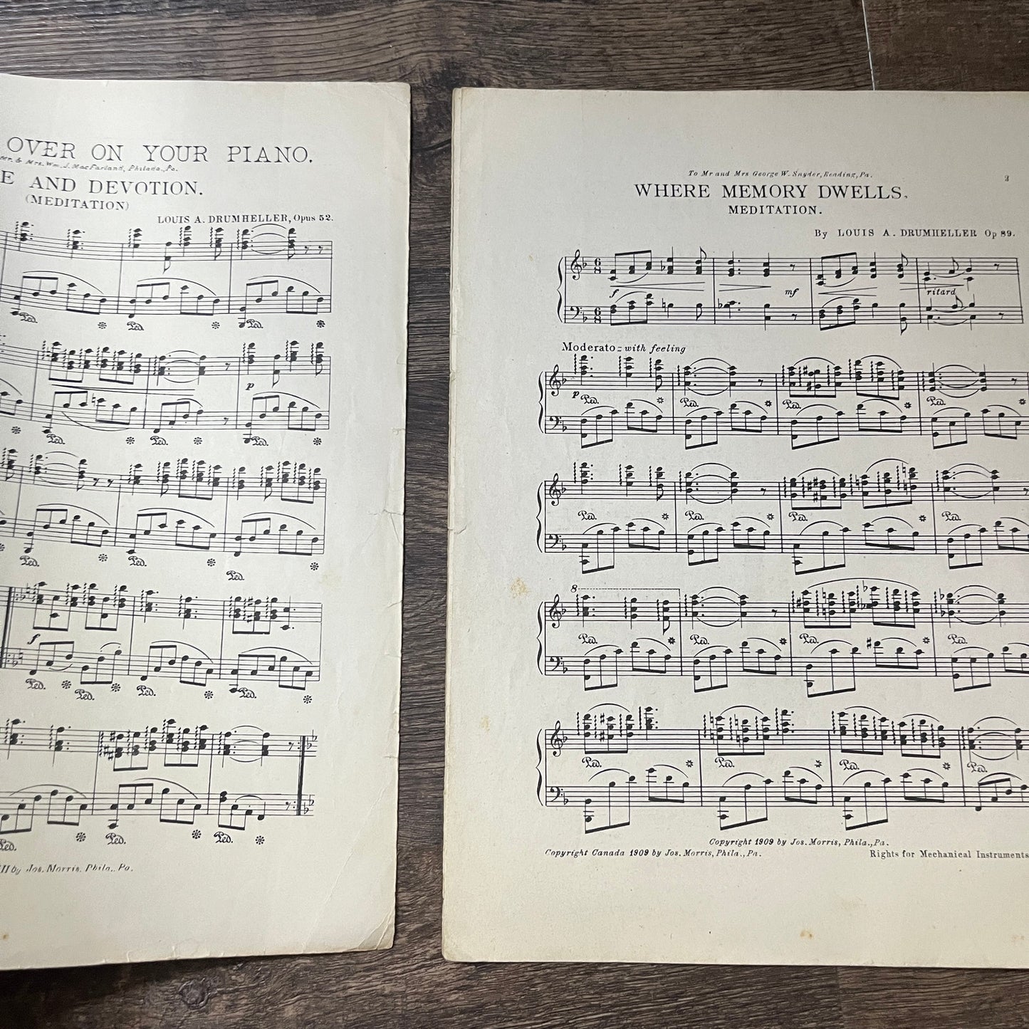 Where Memory Dwells Meditation Louis A Drumheller 1909 Sheet Music V13