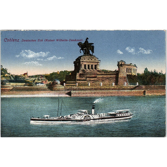 Coblenz Deutsches Eck Kaiser Wilhelm-Denkmal German Antique Postcard PE9