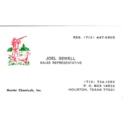 Joel Sewell Hunter Chemicals Inc Houston Vintage Business Card SE3-B10