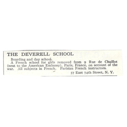 Deverell School Parisian French NY c1918 Original Magazine Advertisement AE5-SA7