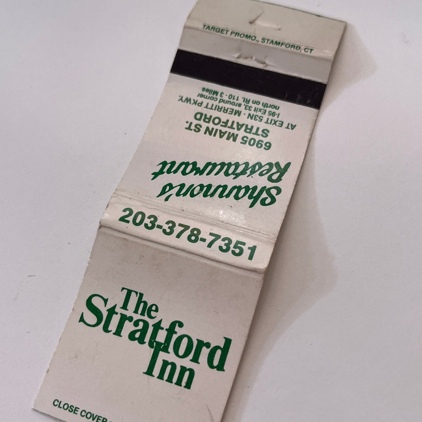 Shannon's Restaurant The Stratford Inn CT Vintage Matchbook Cover TB6-MB1-10