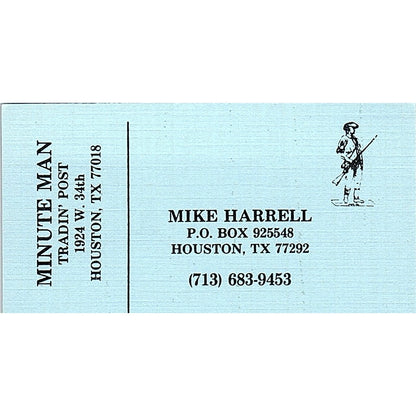 Minute Man Tradin' Post Mike Harrell Houston Texas Vintage Business Card SF3-B4
