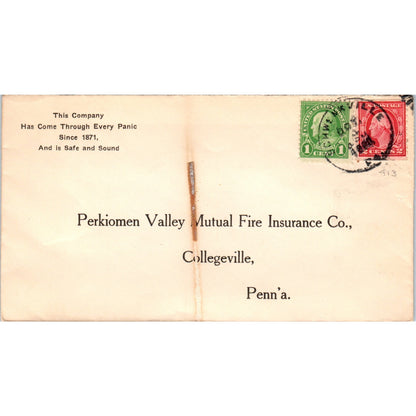 1920 Perkiomen Valley Mutual Fire Ins Collegeville PA Postal Cover TG7-PC2