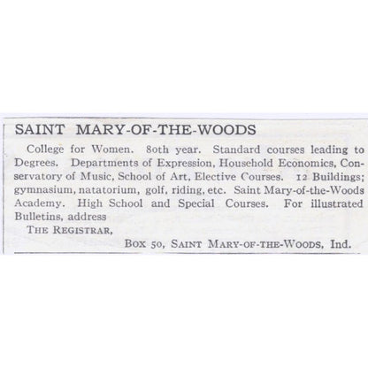 Saint Mary-of-the-Woods College for Women IN c1918 Advertisement AE5-SA10