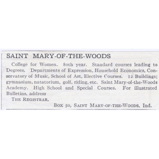 Saint Mary-of-the-Woods College for Women IN c1918 Advertisement AE5-SA10