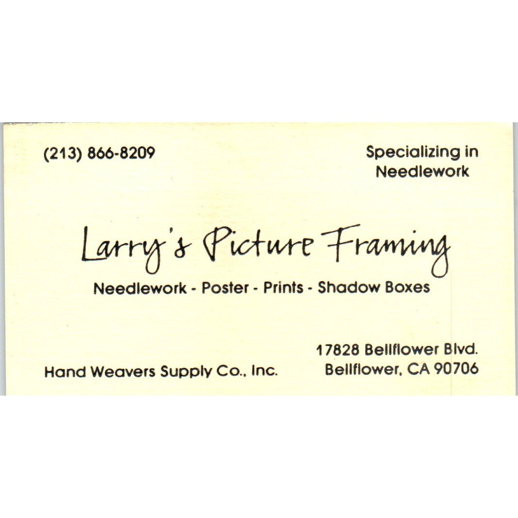 Larry's Picture Framing Hand Weavers Supply Co Bellflower Business Card SD4-B1