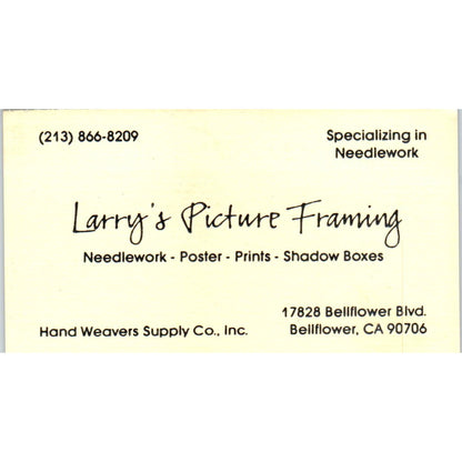 Larry's Picture Framing Hand Weavers Supply Co Bellflower Business Card SD4-B1