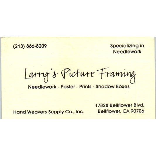 Larry's Picture Framing Hand Weavers Supply Co Bellflower Business Card SD4-B1