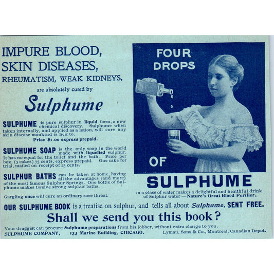 Sulphume Quack Medicine Skin Disease Impure Blood 1897 Victorian Ad AE9-TS3