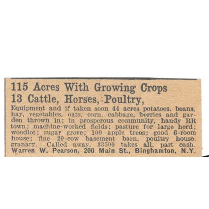Warren W. Parson Farm Binghamton NY 1922 Magazine Ad AF2-T7