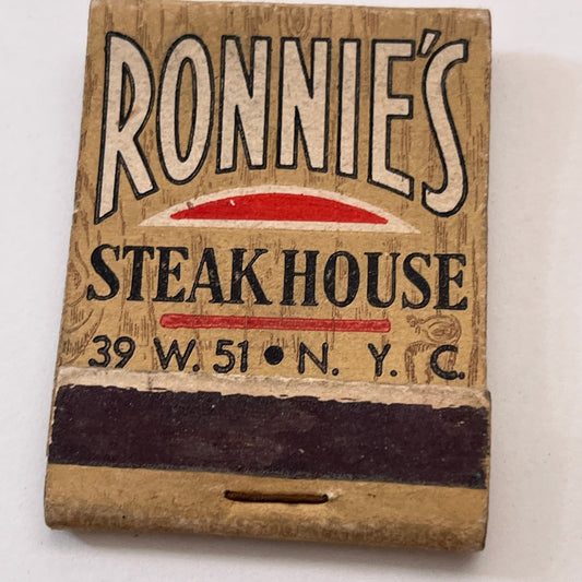 Ronnie's Steakhouse 39 W. 51 New York City Vintage Matchbook Cover TB8-MB3-4