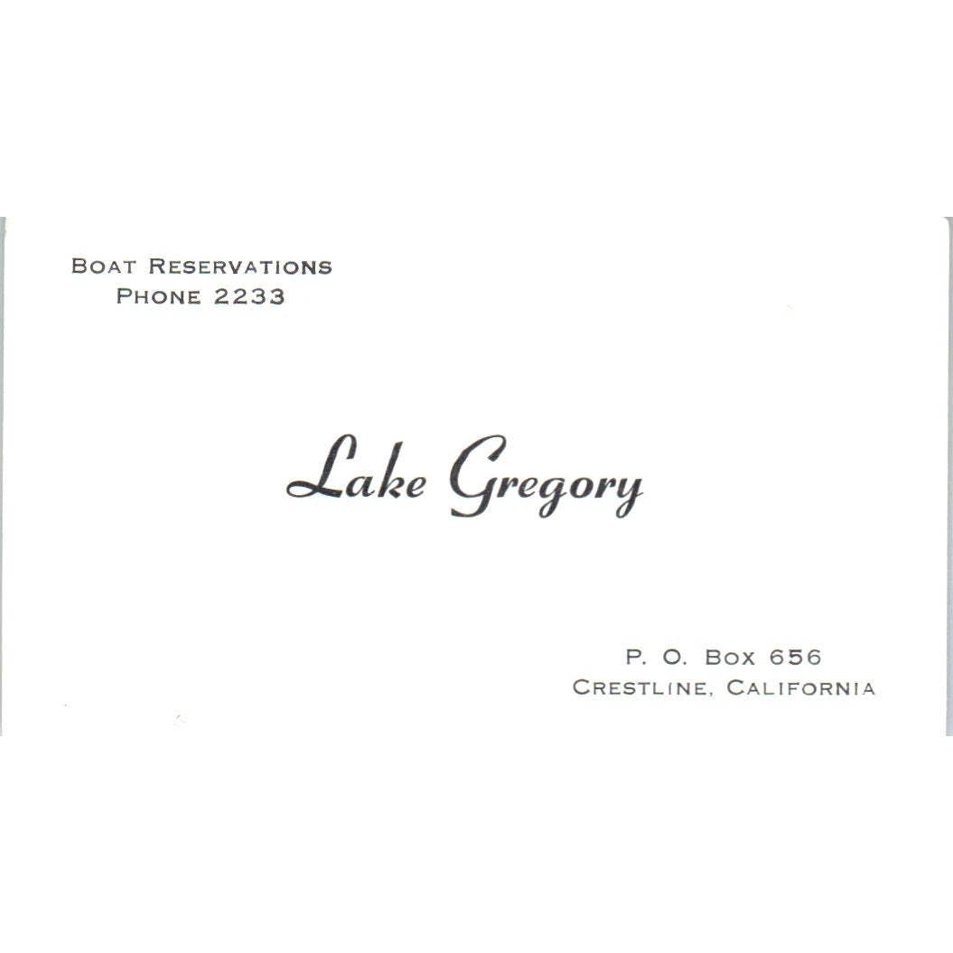 Lake Gregory Boat Reservations Crestline CA Vintage Business Card SD8-B8