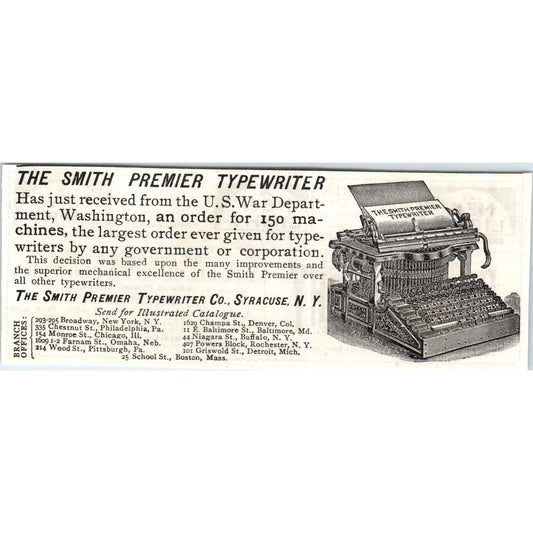 The Smith Premier Typewriter Syracuse NY c1890 Victorian ad AE8-CH4