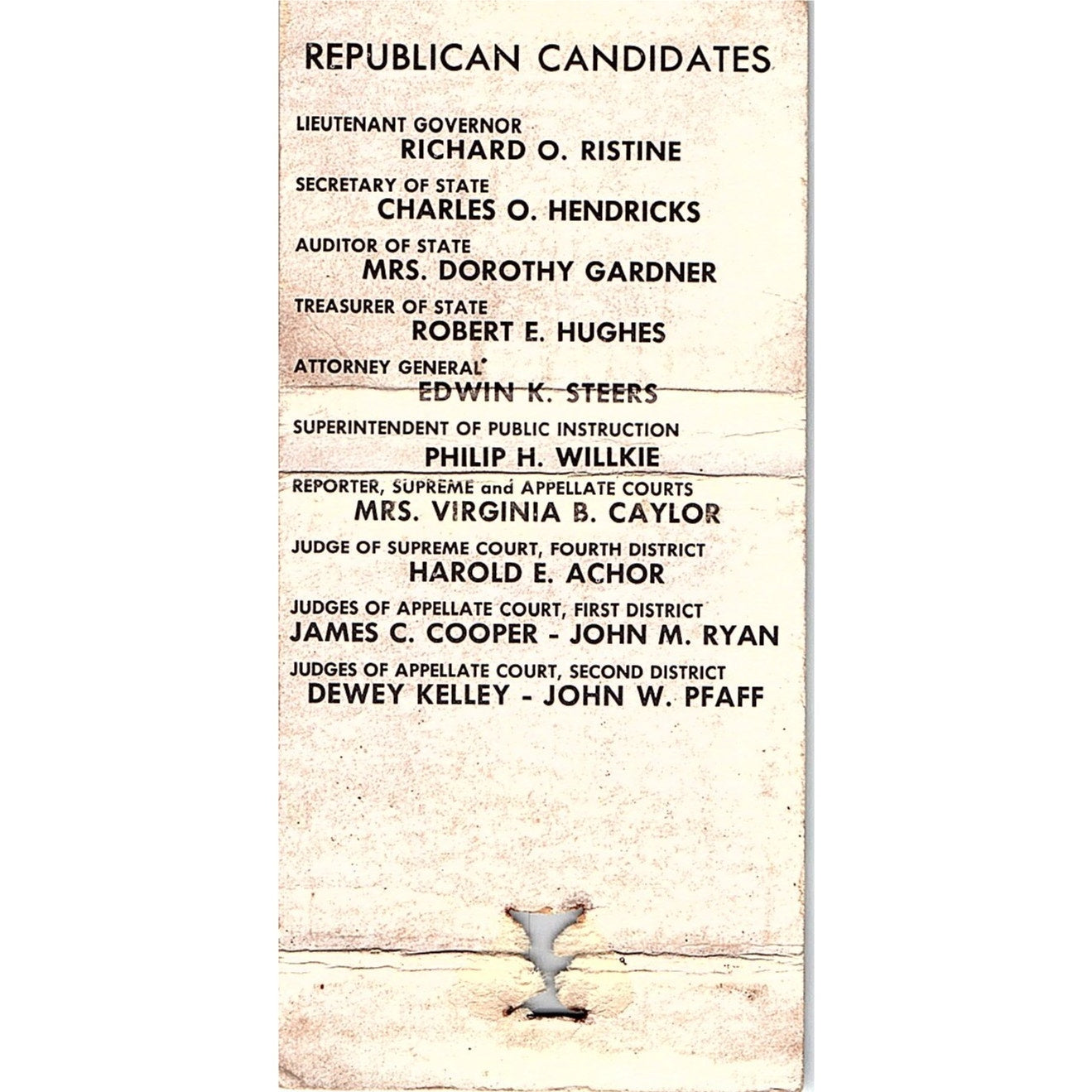 Elect Parker For Governor Republican Vintage Matchbook TB6-MB2-12
