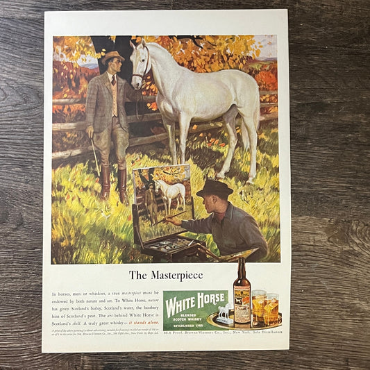 1947 White Horse Scotch Whisky Vintage Magazine Ad 10x13 V3