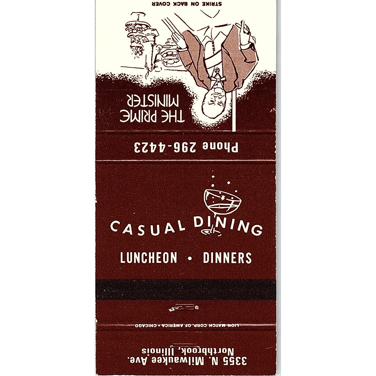 The Prime Minister Restaurant Northbrook IL Vintage Matchbook TB6-MB2-7