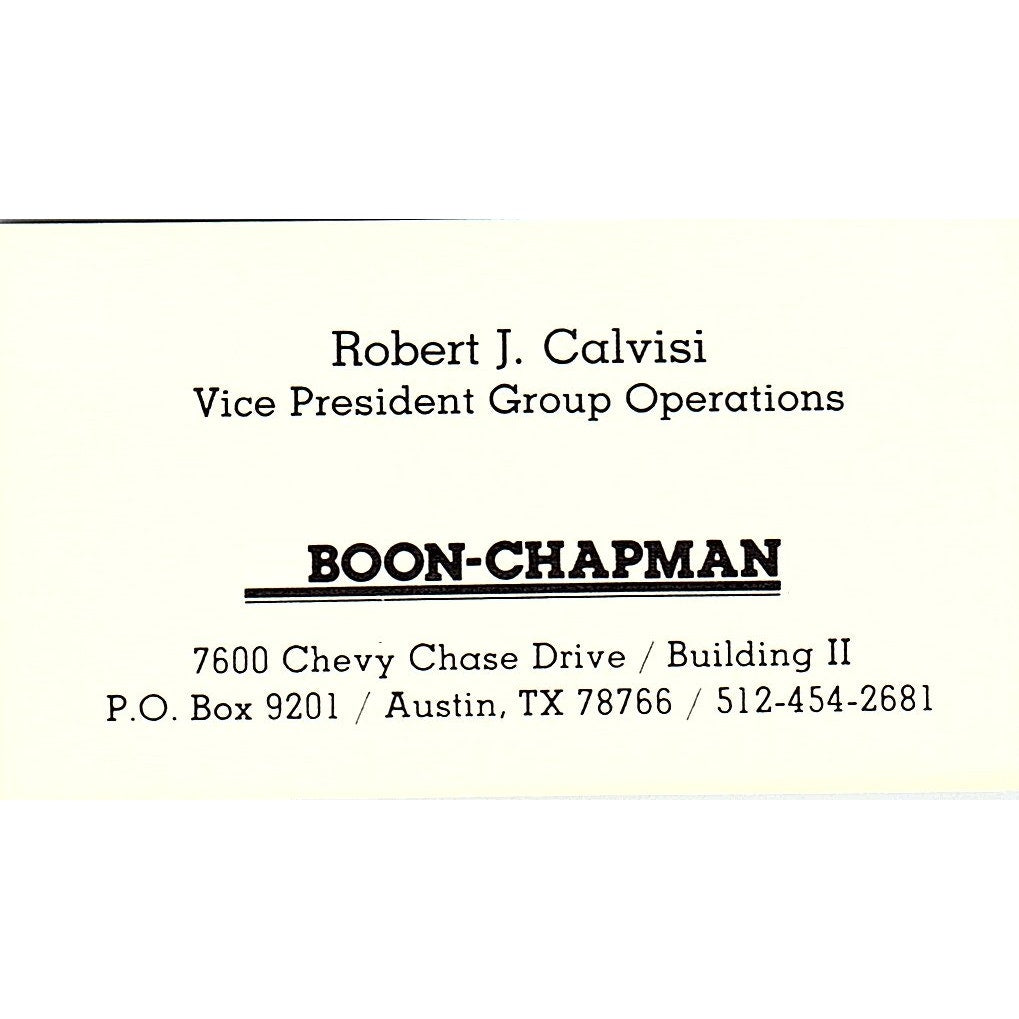 Robert J Calvisi Boon-Chapman Austin TX Vintage Business Card SD9-B12