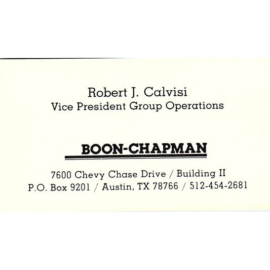Robert J Calvisi Boon-Chapman Austin TX Vintage Business Card SD9-B12