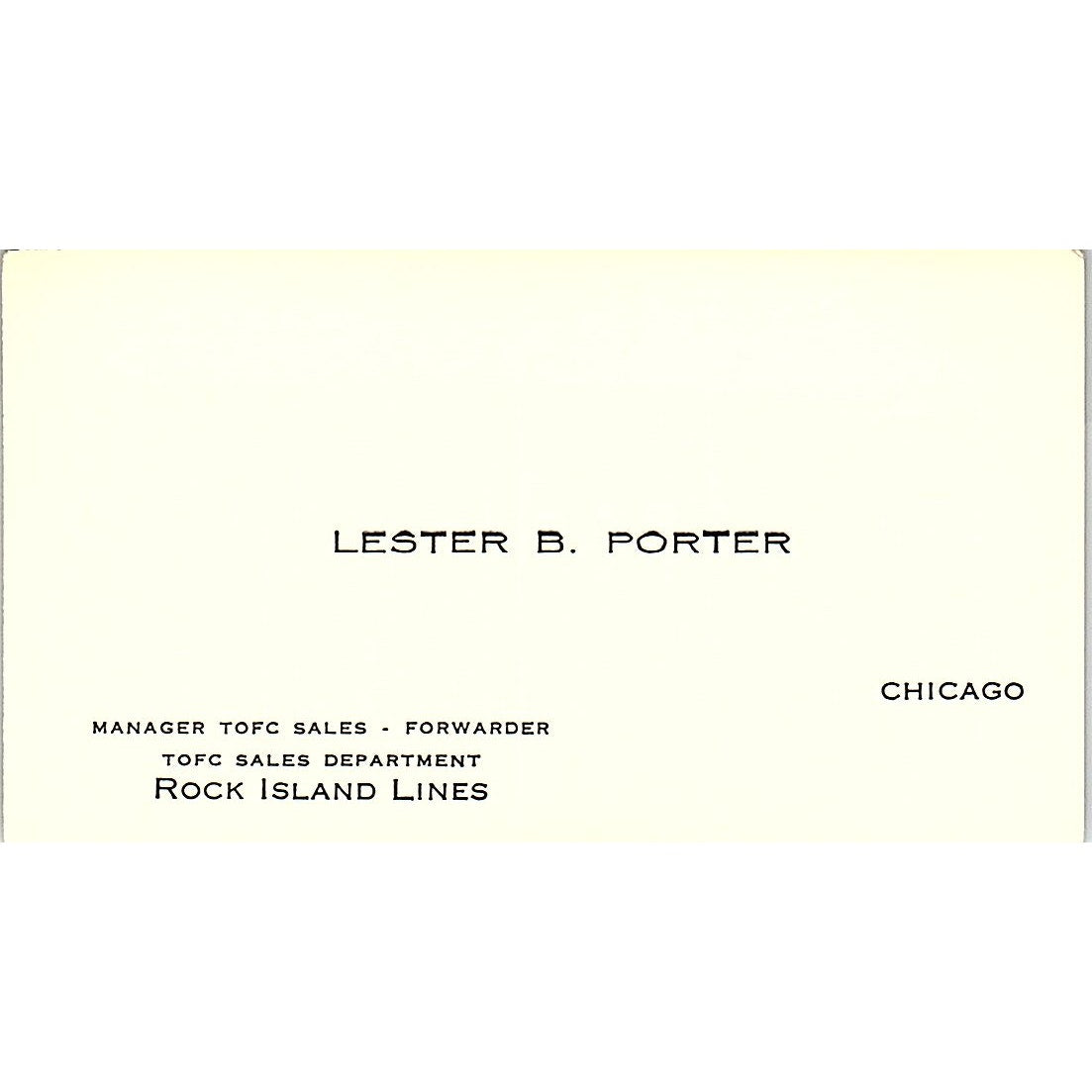 Rock Island Lines Lester B. Porter Chicago Vintage Business Card SB4-B6