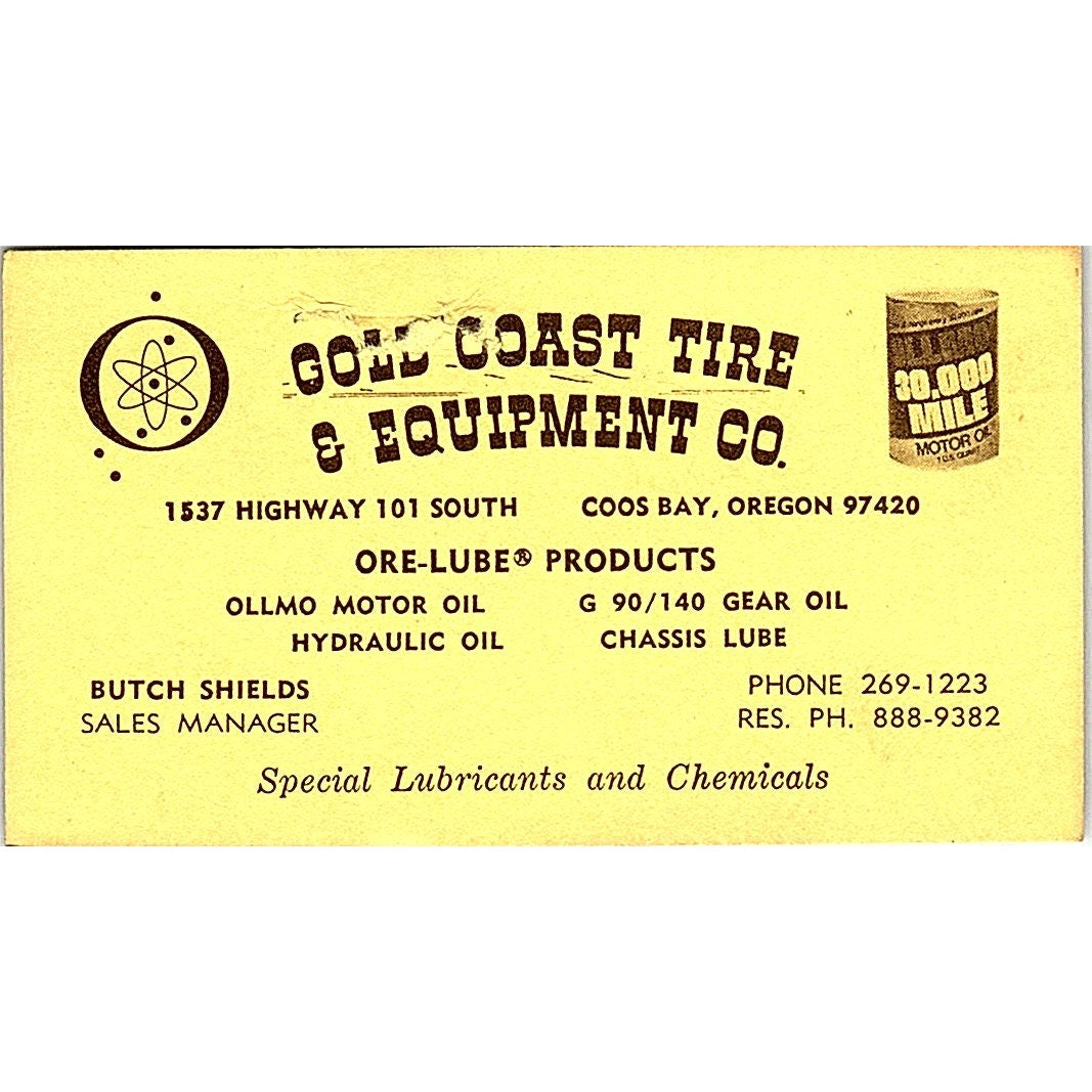 Butch Shields Gold Coast Tire & Equipment Coos Bay Vintage Business Card SE3-B13