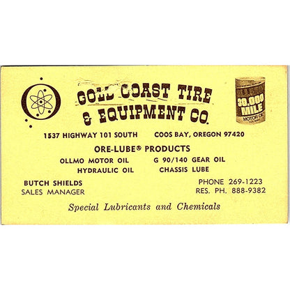 Butch Shields Gold Coast Tire & Equipment Coos Bay Vintage Business Card SE3-B13