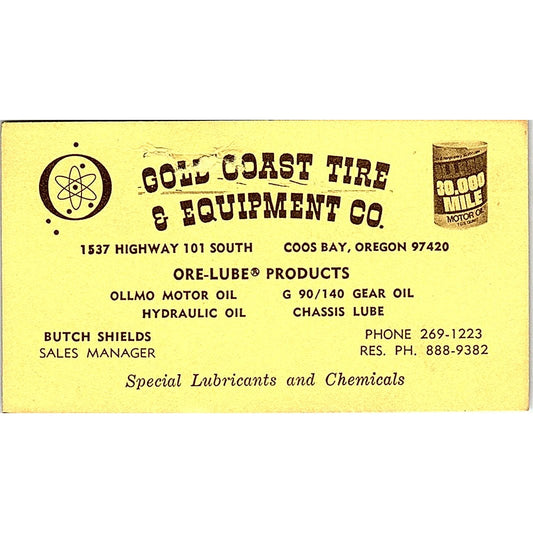 Butch Shields Gold Coast Tire & Equipment Coos Bay Vintage Business Card SE3-B13