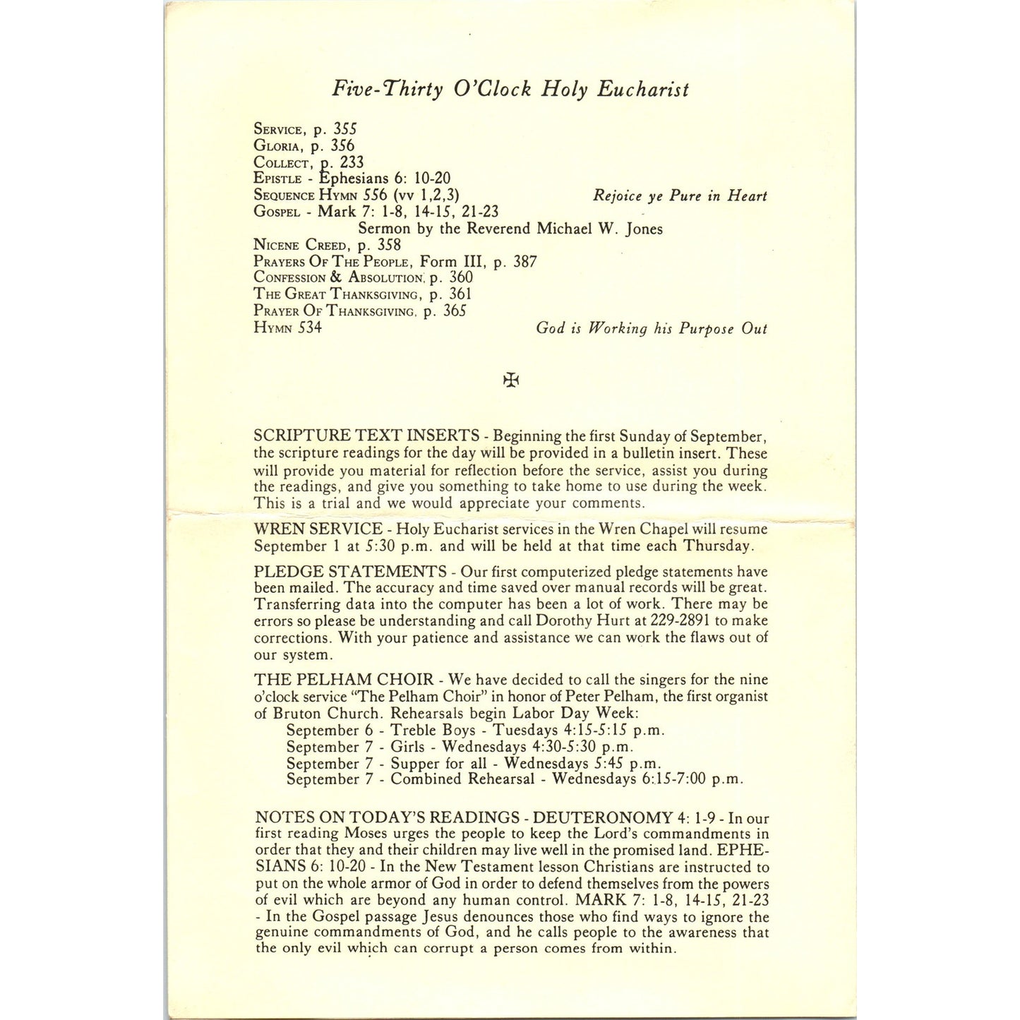 1988 Bruton Parish Church VA 14th Sunday After Pentecost Program AD8-R7