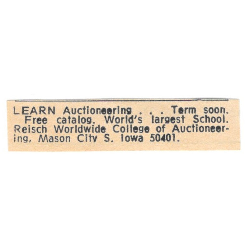 Reisch Worldwide College of Auctioneering Mason City IA 1977 Ad AF6-S9