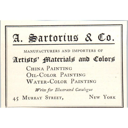 A. Sartorius & Co Art Materials NY c1905 Victorian Ad AE9-MA11