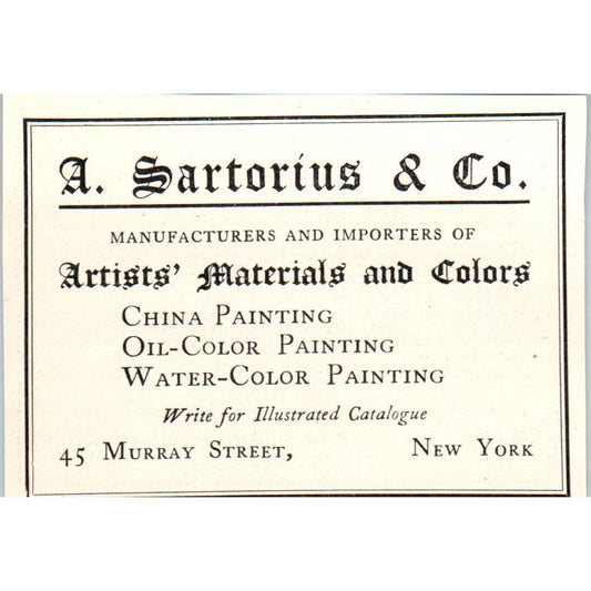 A. Sartorius & Co Art Materials NY c1905 Victorian Ad AE9-MA11