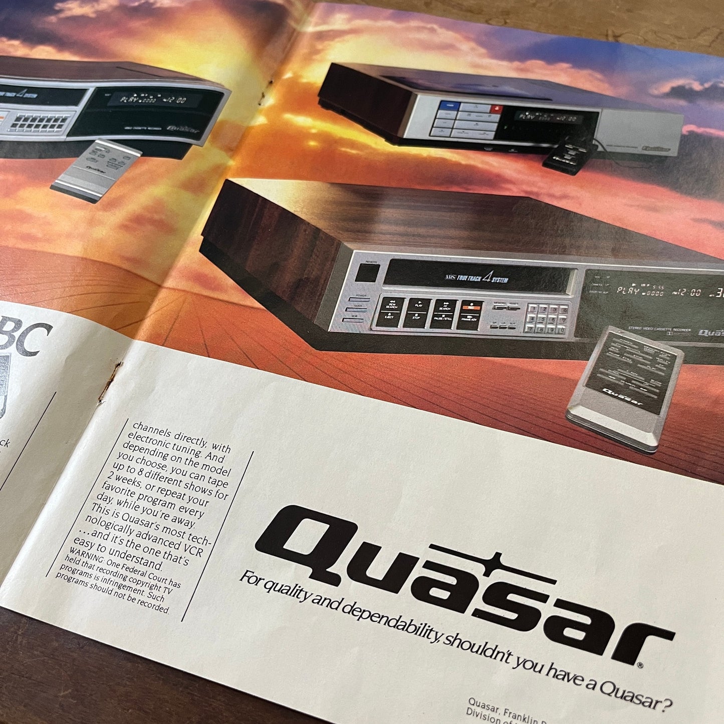 Quasar VCR Video Cassette Recorder Franklin Park IL 2 Page 8x11" 1983 Ad D26