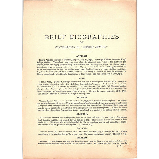 Brief Biographies of Contributors to Perfect Jewels 8 Pages 1884 TA5-CJ-6