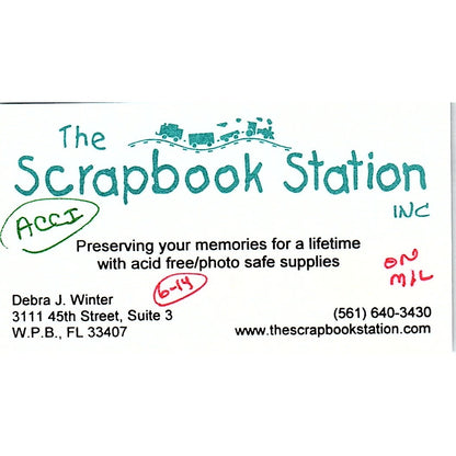 The Scrapbook Station Inc Debra J Winter W.P.B. FL Vintage Business Card SC9-B8