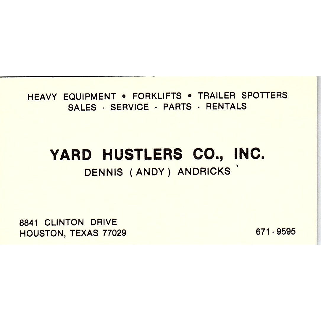 Yard Hustlers Co Dennis Andy Andricks Houston Vintage Business Card SC9-B2