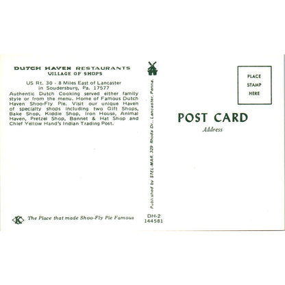 Dutch Haven Restaurants Village of Shops Pennsylvania Dutch Country Postcard PD7