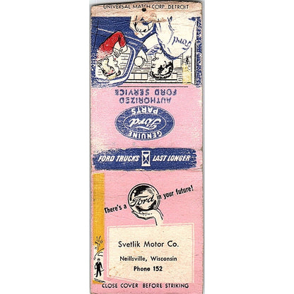 Svetlik Motor Co Neillsville WI Ford Parts Vintage Matchbook Cover SC7-Y6