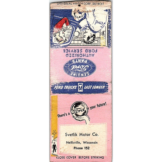 Svetlik Motor Co Neillsville WI Ford Parts Vintage Matchbook Cover SC7-Y6